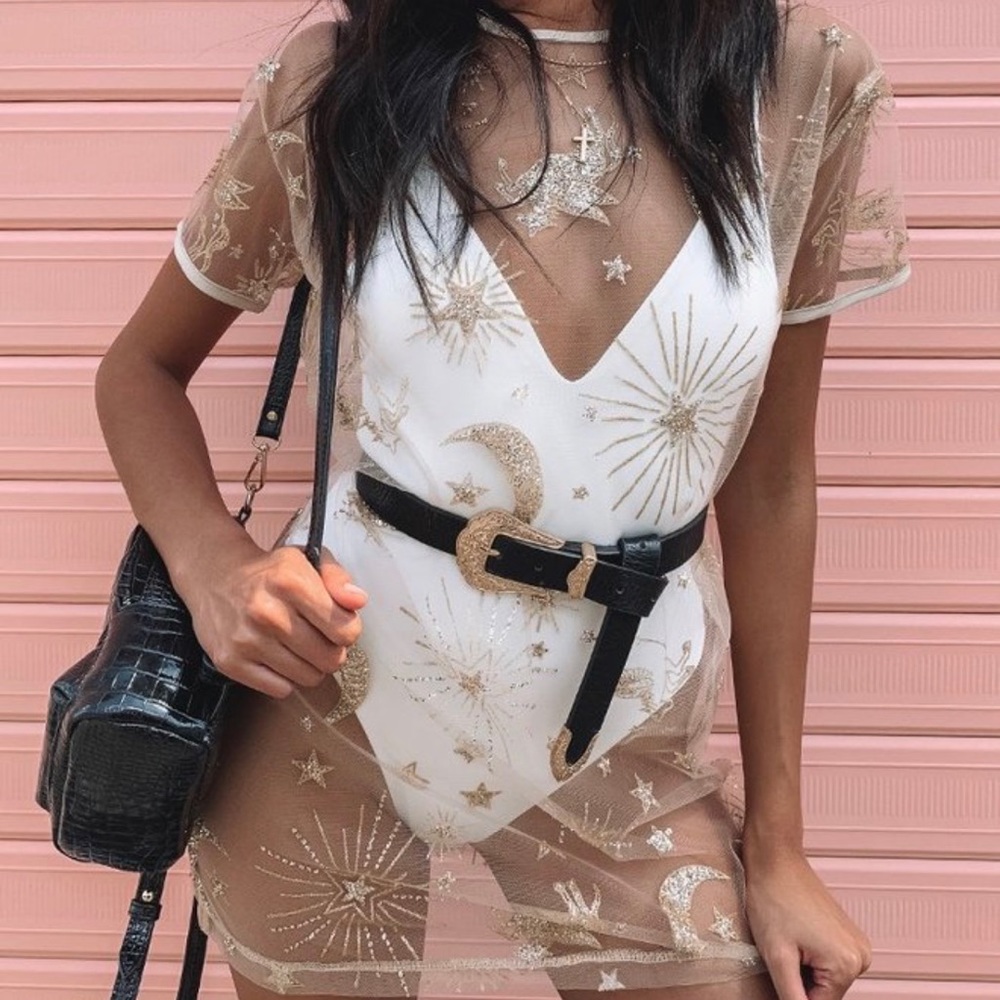 Beginning Boutique Mesh Dress Gold Glitter